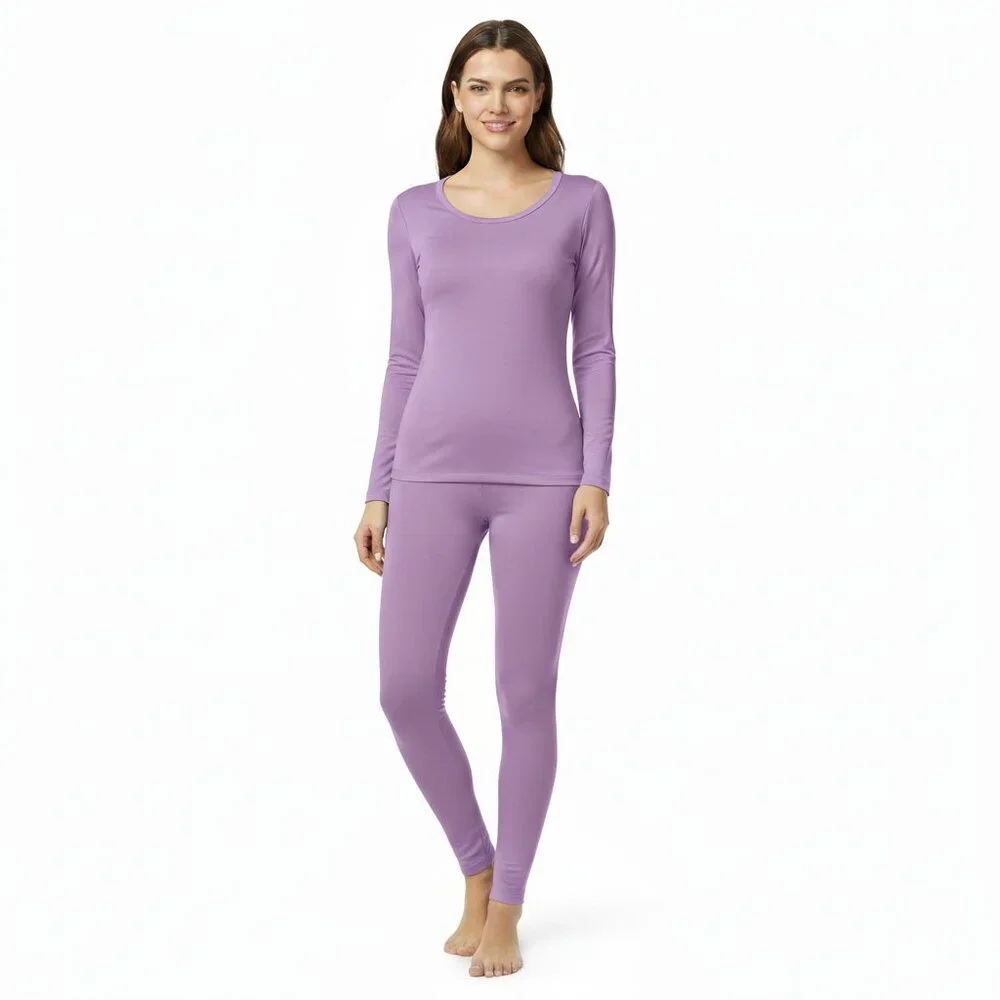Women's Microfiber Fleece Lined Thermals 2-pc Set, Purple
